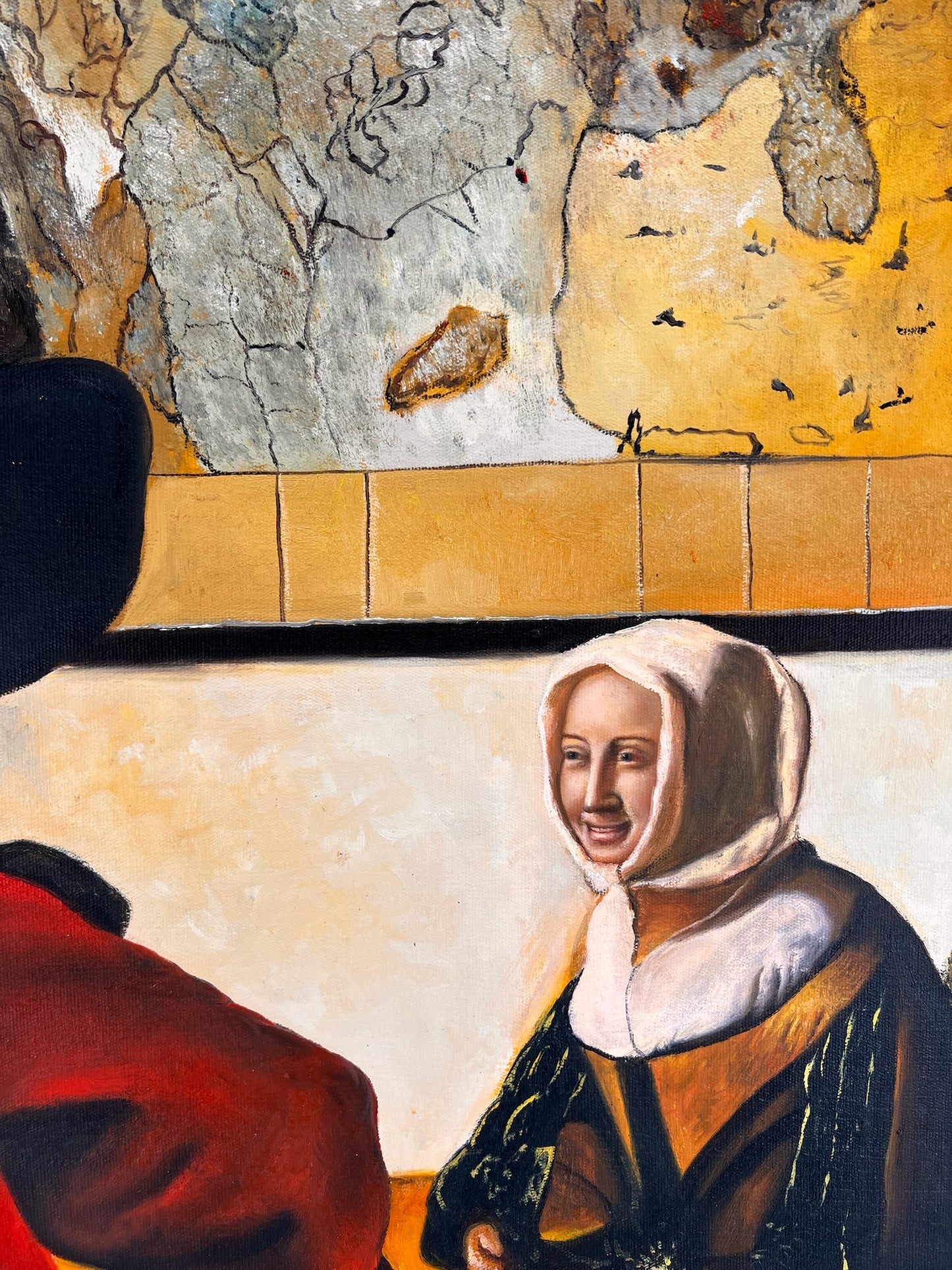 Johannes Vermeer – Soldat et fille souriante – Huile sur toile peinte à la main (60 × 80 cm)