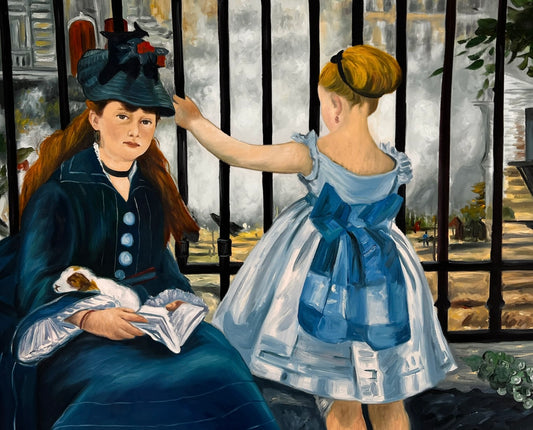 Le Chemin de fer (Manet) – Peinture à l'huile impressionniste sur toile peinte à la main (64 × 80 cm)