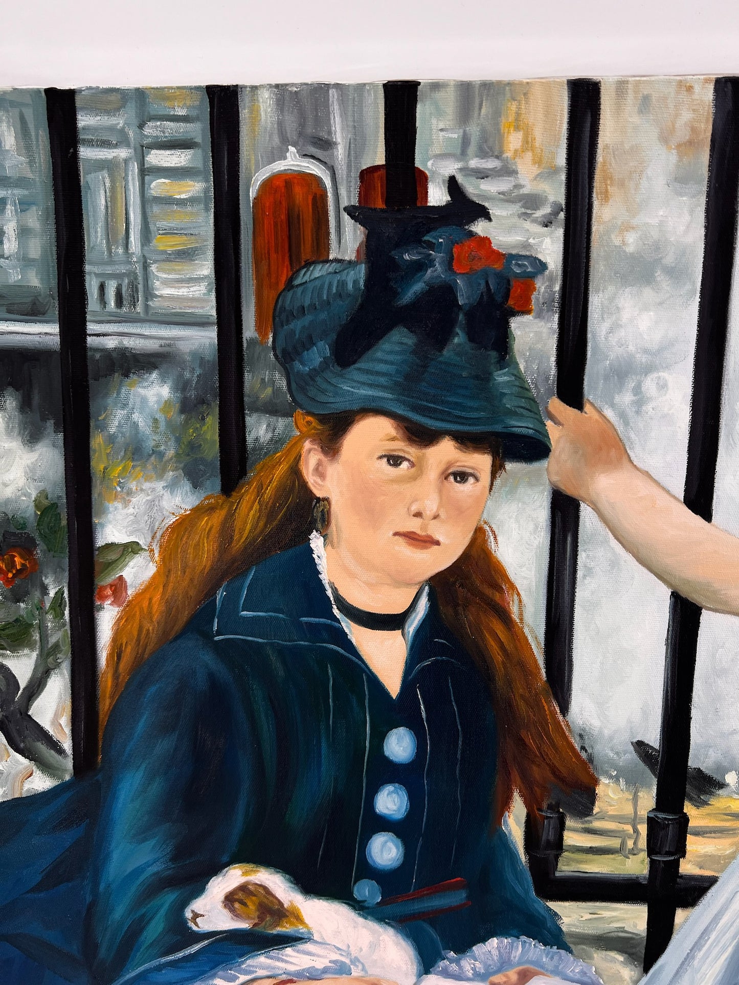 Le Chemin de fer (Manet) – Peinture à l'huile impressionniste sur toile peinte à la main (64 × 80 cm)