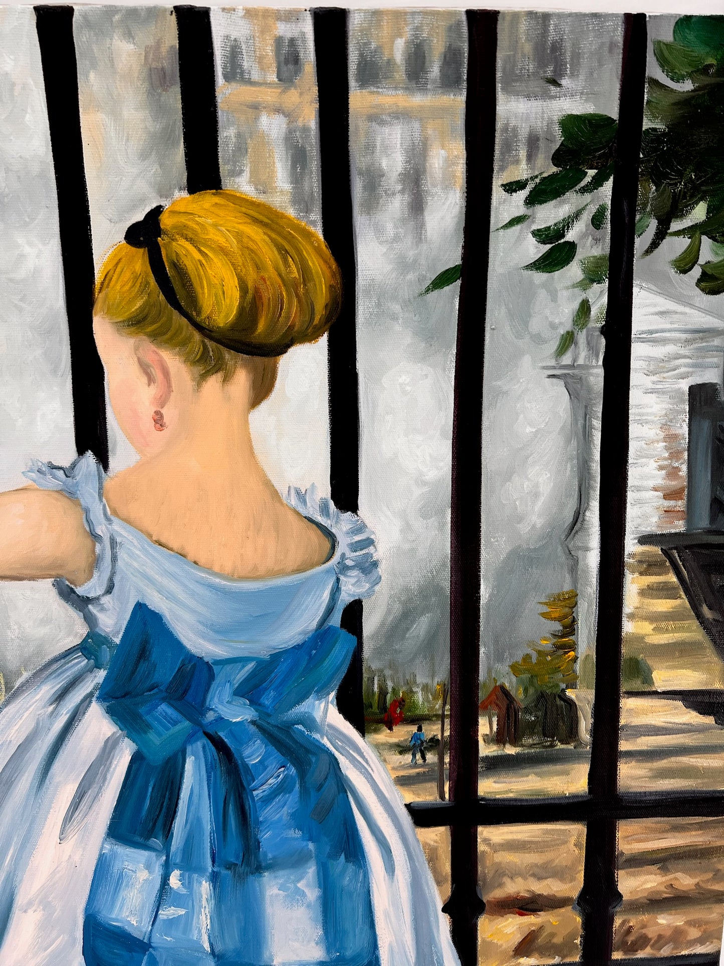 Le Chemin de fer (Manet) – Peinture à l'huile impressionniste sur toile peinte à la main (64 × 80 cm)