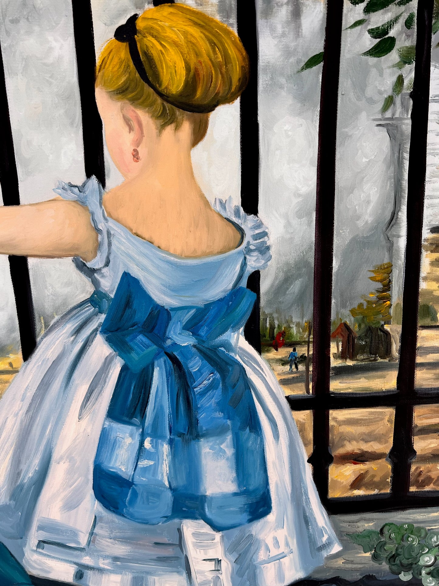 Le Chemin de fer (Manet) – Peinture à l'huile impressionniste sur toile peinte à la main (64 × 80 cm)