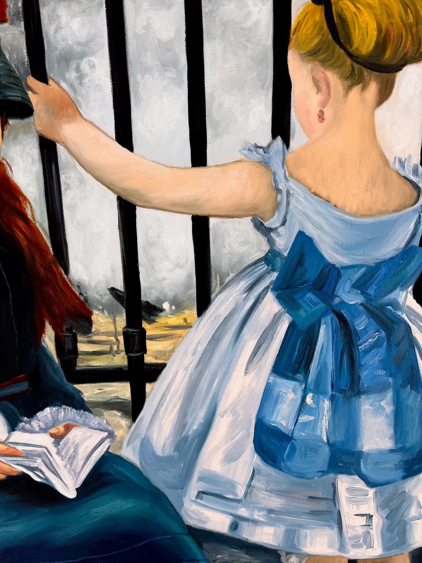 Le Chemin de fer (Manet) – Peinture à l'huile impressionniste sur toile peinte à la main (64 × 80 cm)