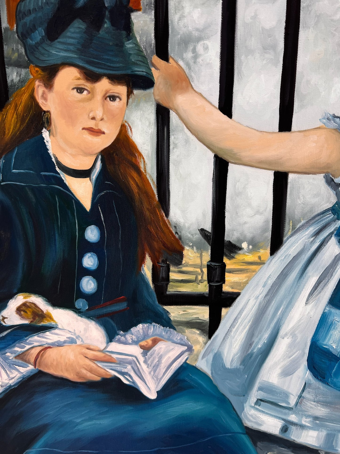 Le Chemin de fer (Manet) – Peinture à l'huile impressionniste sur toile peinte à la main (64 × 80 cm)