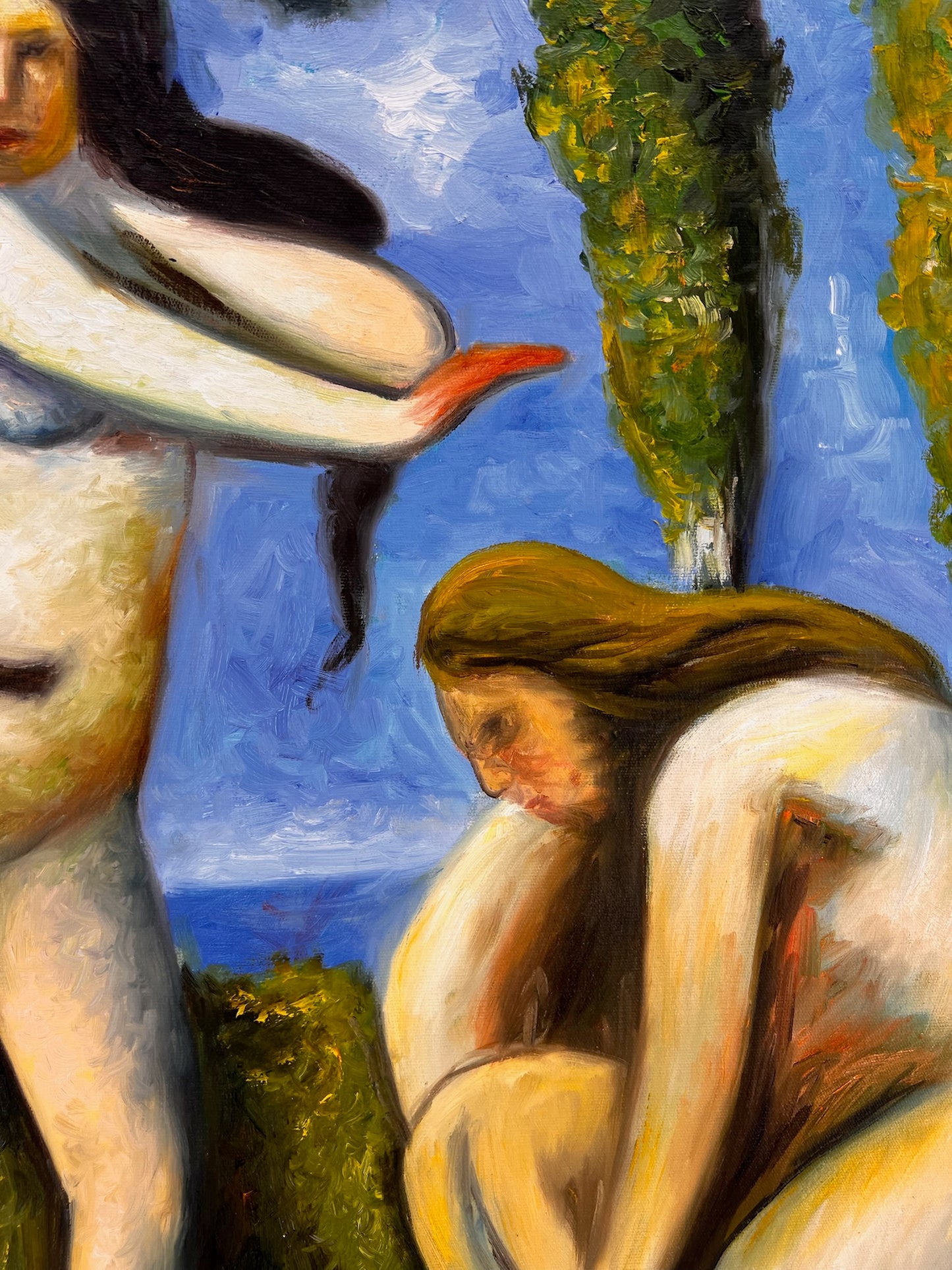 Baigneuses (d'après Paul Cézanne) – Huile sur toile post-impressionniste peinte à la main (64 × 80 cm)