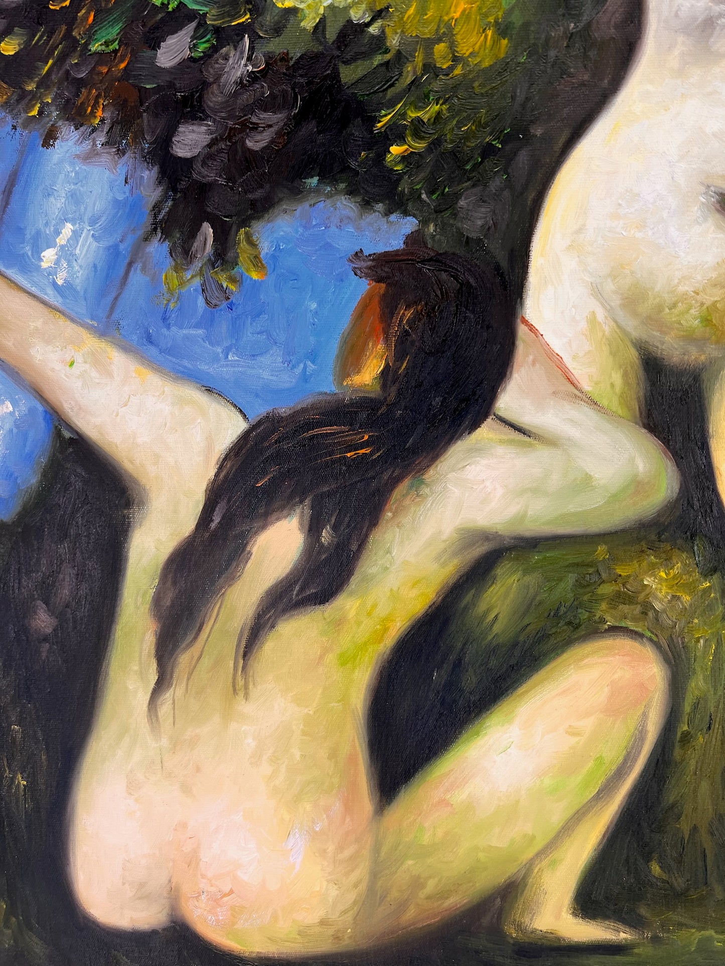 Baigneuses (d'après Paul Cézanne) – Huile sur toile post-impressionniste peinte à la main (64 × 80 cm)