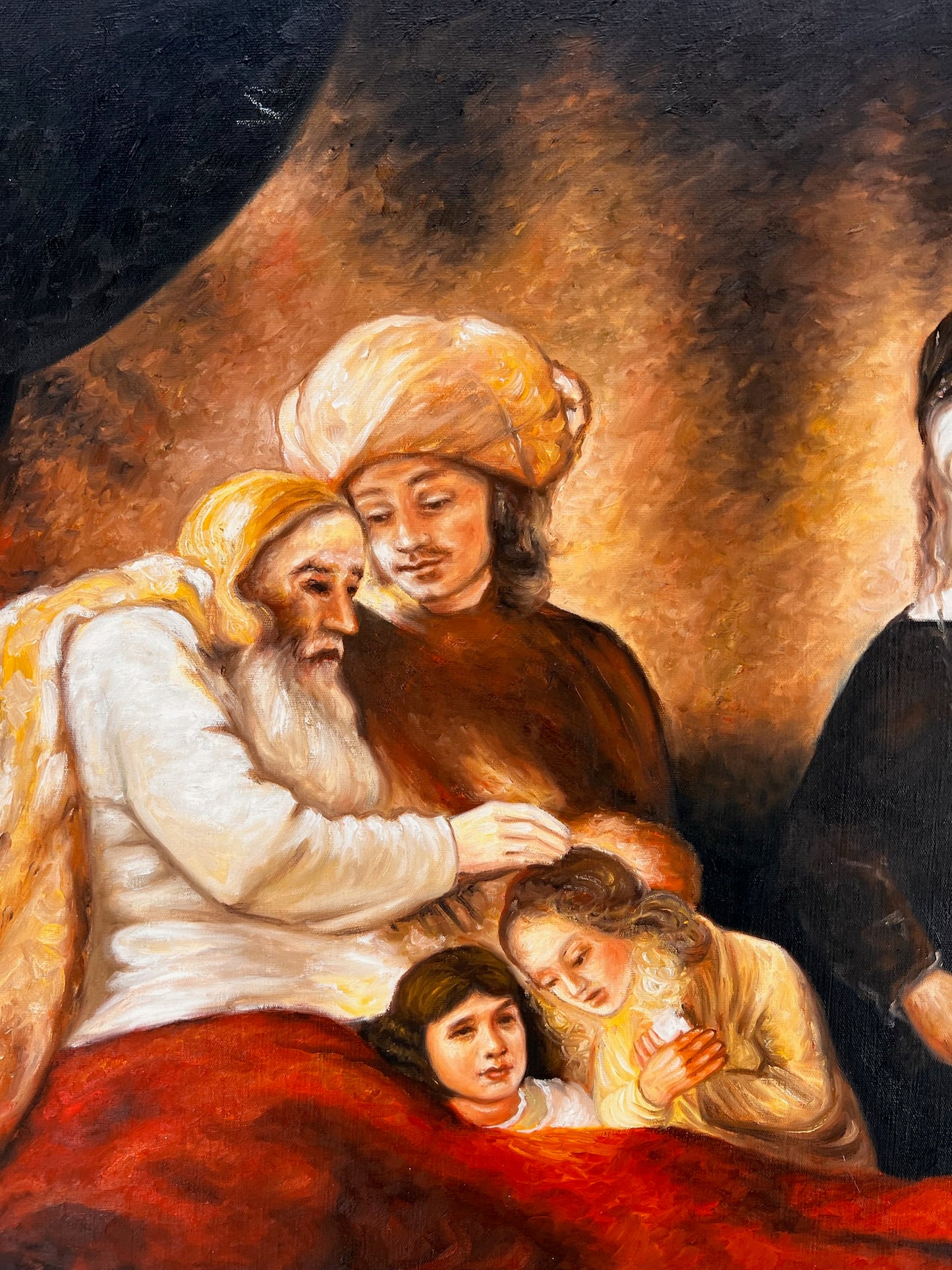 Jacob bénit les enfants de Joseph (d'après Rembrandt van Rijn) – Huile sur toile baroque peinte à la main (64 × 80 cm)