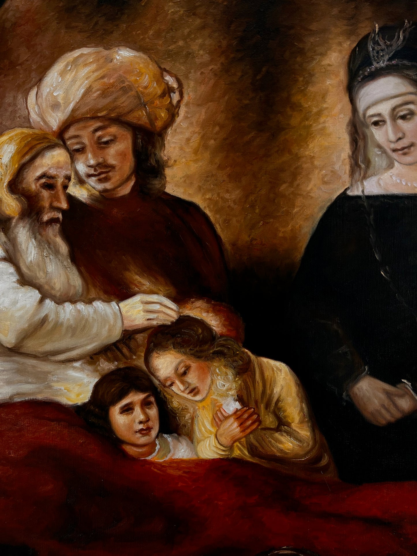 Jacob bénit les enfants de Joseph (d'après Rembrandt van Rijn) – Huile sur toile baroque peinte à la main (64 × 80 cm)