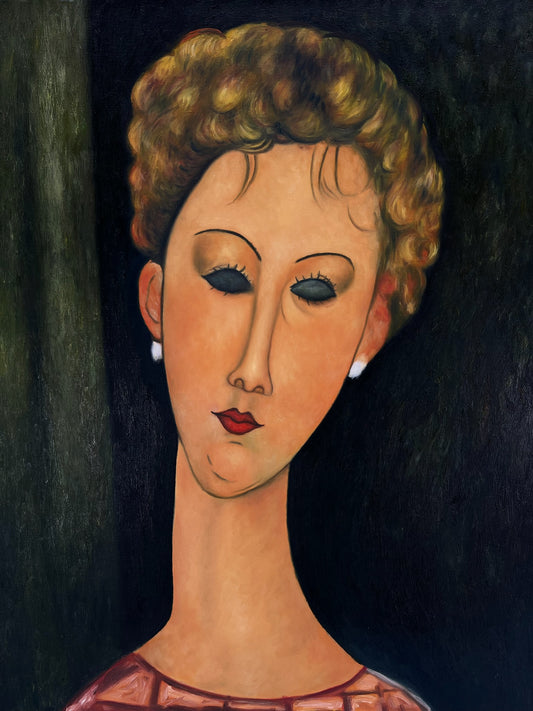 Femme avec des boucles d'oreilles – Huile sur toile peinte à la main (60 × 80 cm)