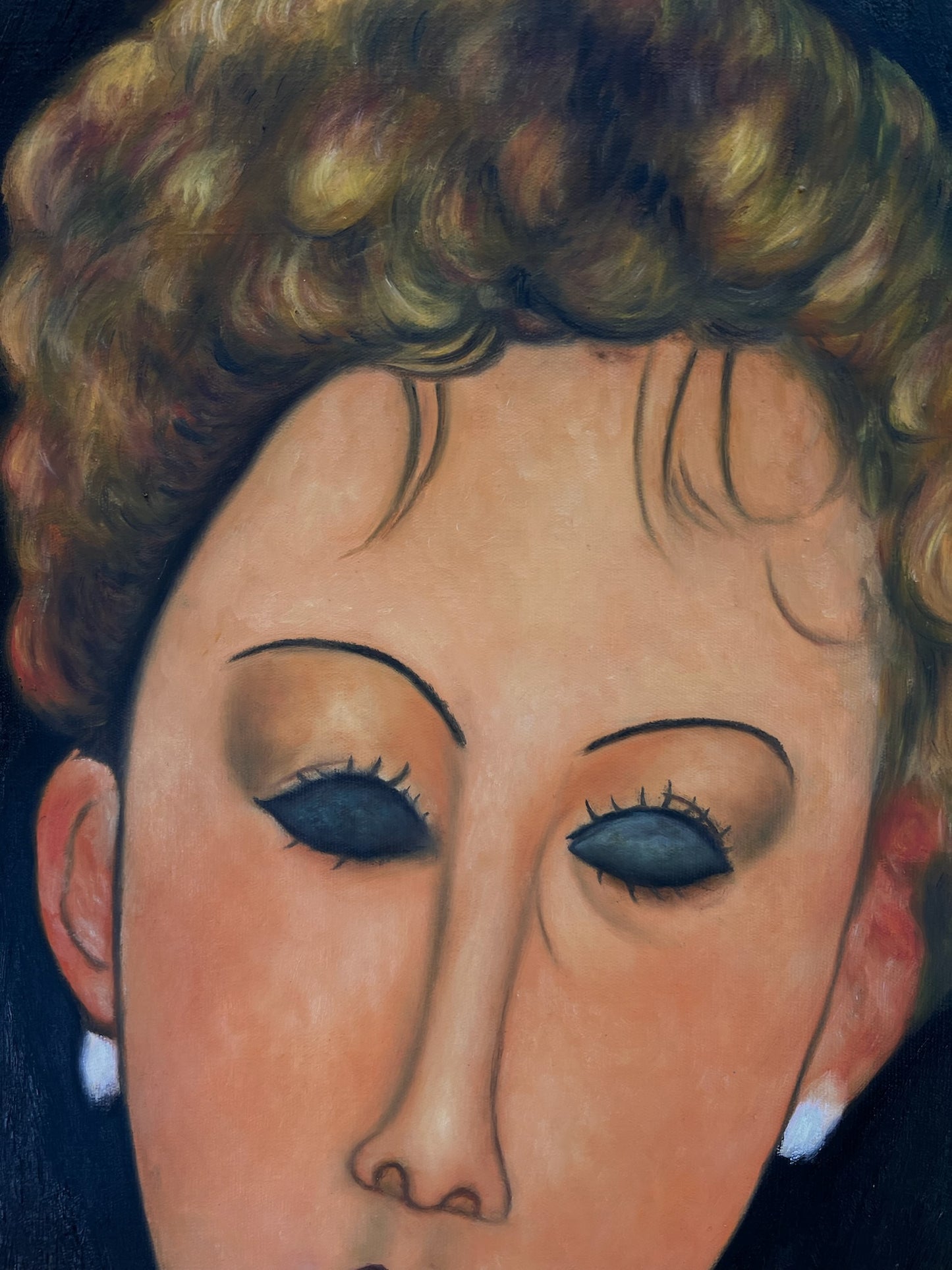 Femme avec des boucles d'oreilles – Huile sur toile peinte à la main (60 × 80 cm)
