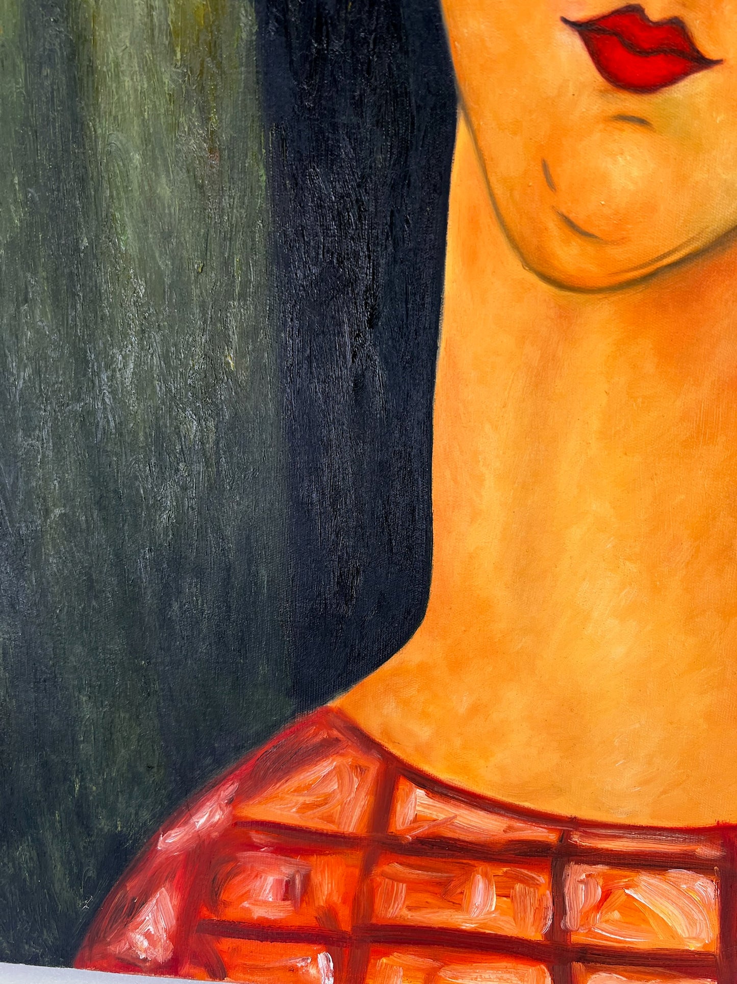 Femme avec des boucles d'oreilles – Huile sur toile peinte à la main (60 × 80 cm)