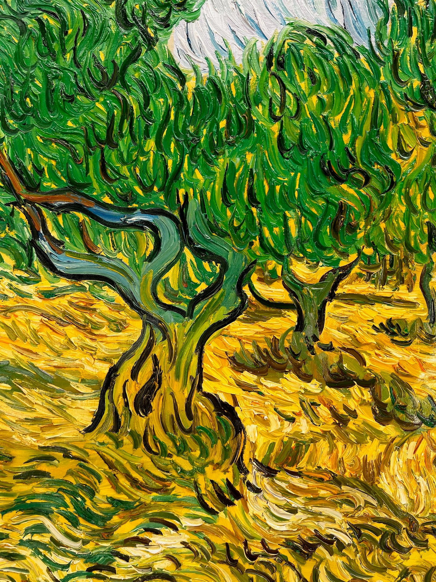 Oliveraie (d'après Vincent van Gogh) – Peinture à l'huile post-impressionniste peinte à la main sur toile (70 × 100 cm)