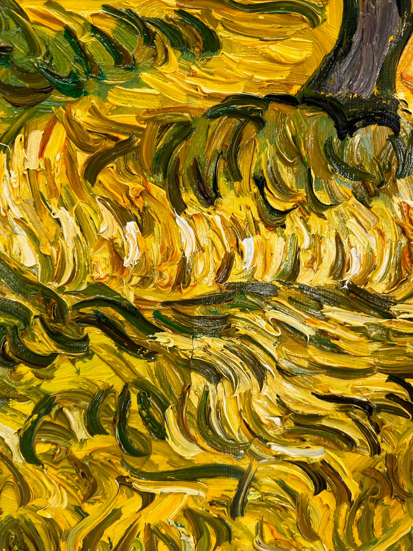 Oliveraie (d'après Vincent van Gogh) – Peinture à l'huile post-impressionniste peinte à la main sur toile (70 × 100 cm)