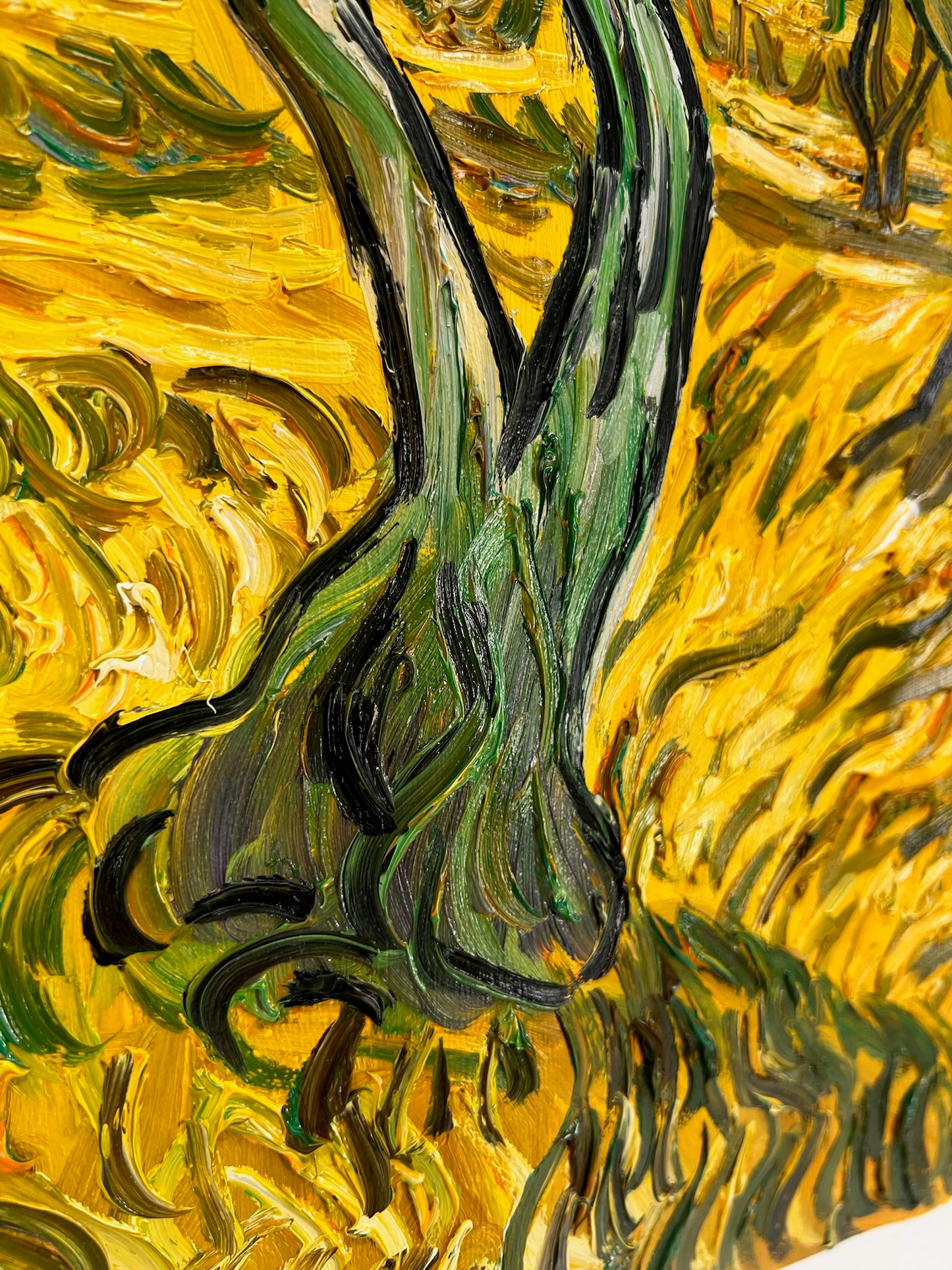 Oliveraie (d'après Vincent van Gogh) – Peinture à l'huile post-impressionniste peinte à la main sur toile (70 × 100 cm)