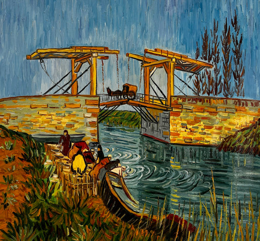 Le Pont Langlois (d'après Vincent van Gogh) – Peinture à l'huile post-impressionniste peinte à la main sur toile (60 × 65 cm)