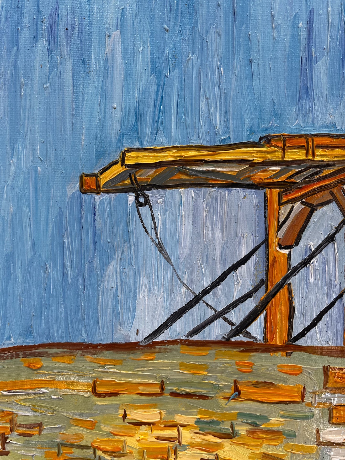 Le Pont Langlois (d'après Vincent van Gogh) – Peinture à l'huile post-impressionniste peinte à la main sur toile (60 × 65 cm)