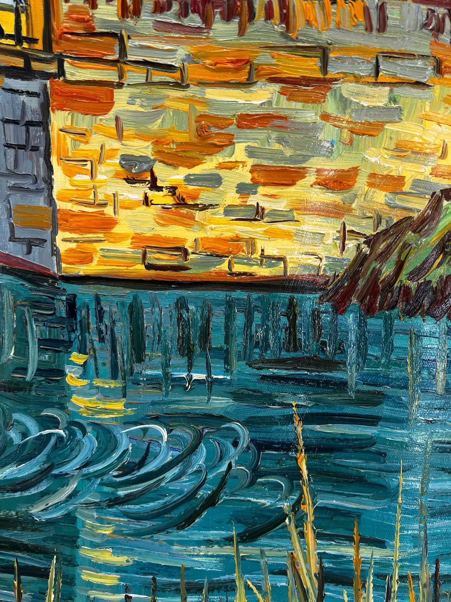 Le Pont Langlois (d'après Vincent van Gogh) – Peinture à l'huile post-impressionniste peinte à la main sur toile (60 × 65 cm)