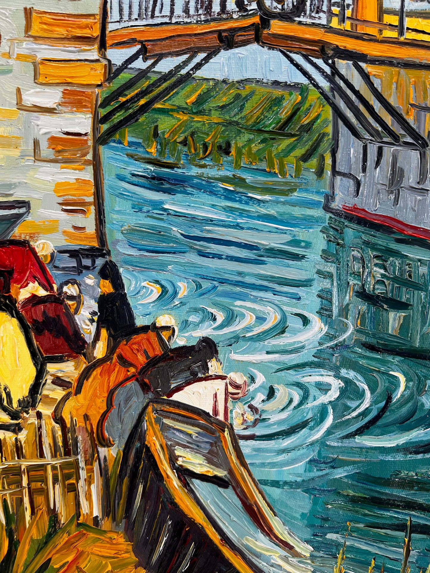 Le Pont Langlois (d'après Vincent van Gogh) – Peinture à l'huile post-impressionniste peinte à la main sur toile (60 × 65 cm)