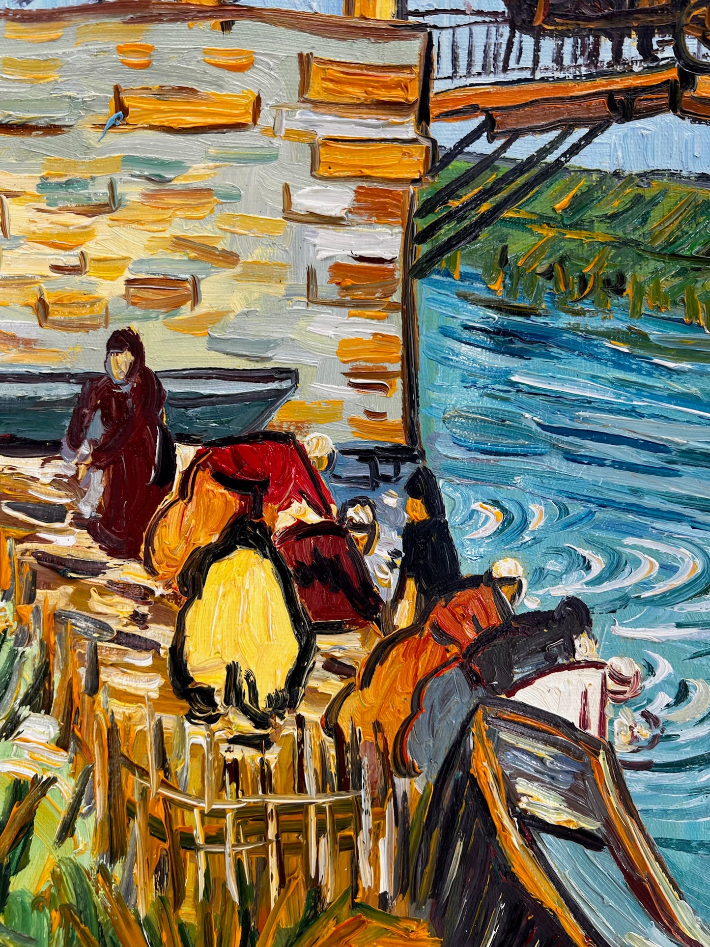 Le Pont Langlois (d'après Vincent van Gogh) – Peinture à l'huile post-impressionniste peinte à la main sur toile (60 × 65 cm)