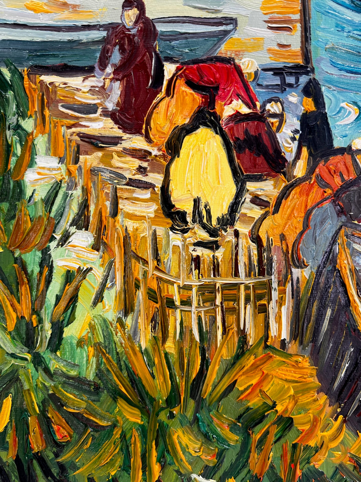 Le Pont Langlois (d'après Vincent van Gogh) – Peinture à l'huile post-impressionniste peinte à la main sur toile (60 × 65 cm)