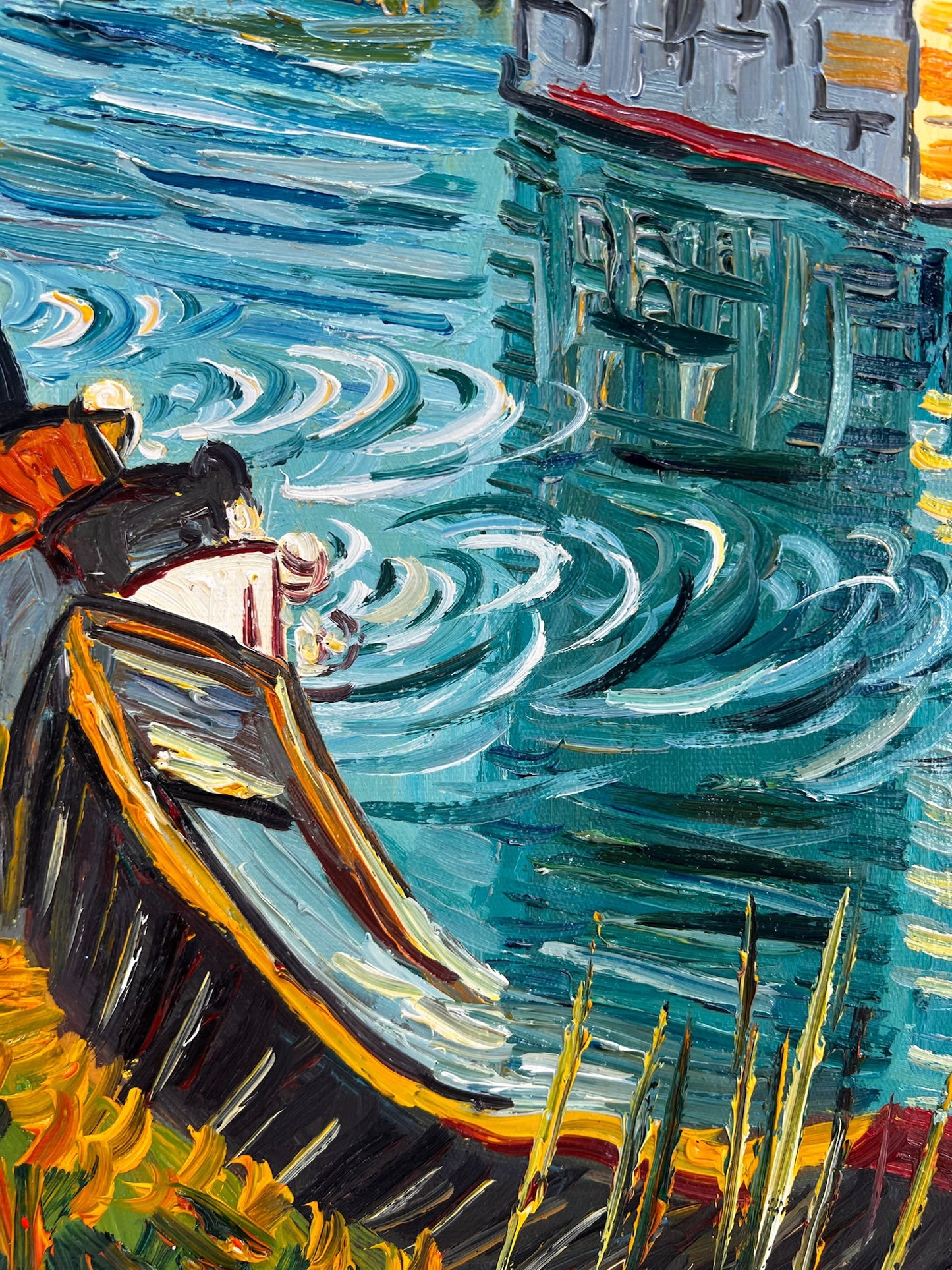Le Pont Langlois (d'après Vincent van Gogh) – Peinture à l'huile post-impressionniste peinte à la main sur toile (60 × 65 cm)