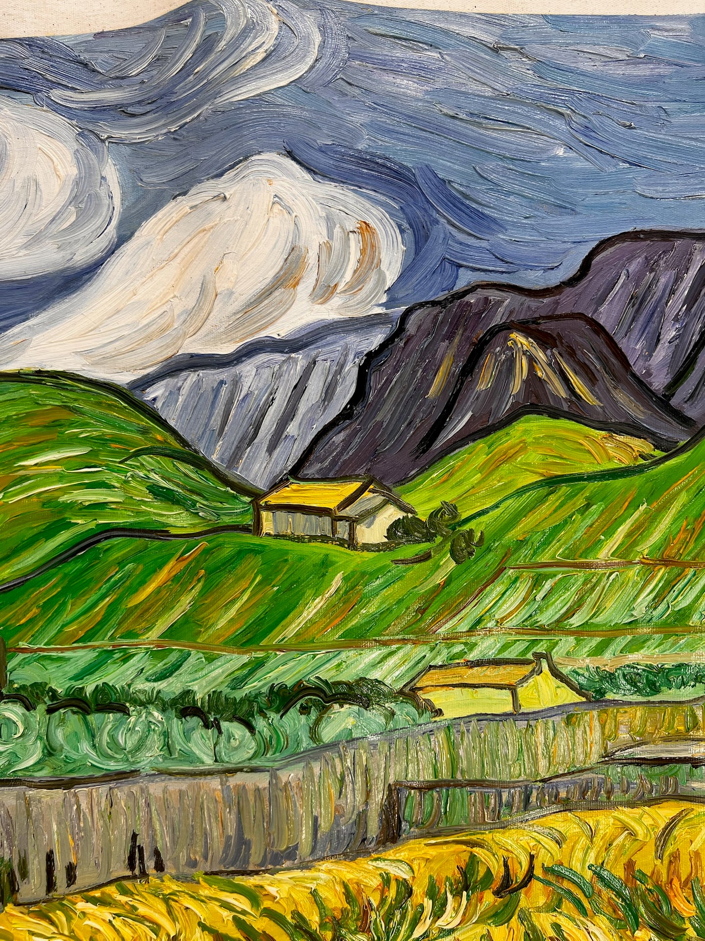 Peinture à l'huile peinte à la main de Van Gogh : Paysage derrière l'hôpital Saint-Paul (70 × 88,1 cm toile enroulée)