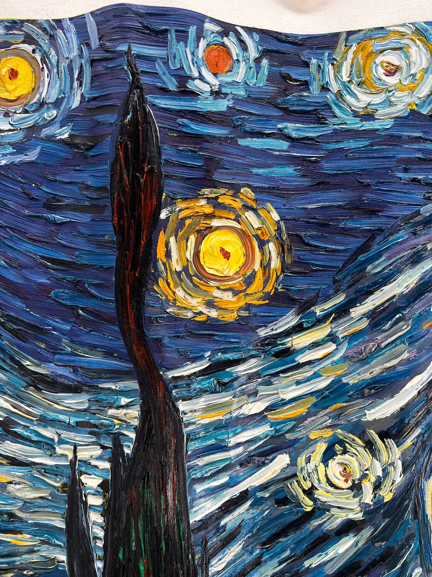 Peinture à l'huile sur toile ‘La Nuit étoilée’ peinte à la main – Van Gogh post-impressionnisme (92 × 73 cm)
