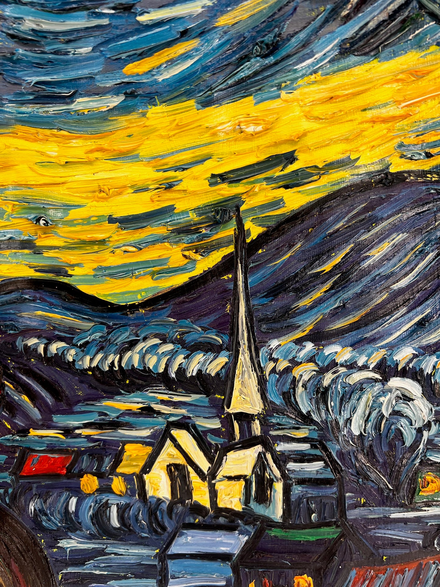 Peinture à l'huile sur toile ‘La Nuit étoilée’ peinte à la main – Van Gogh post-impressionnisme (92 × 73 cm)
