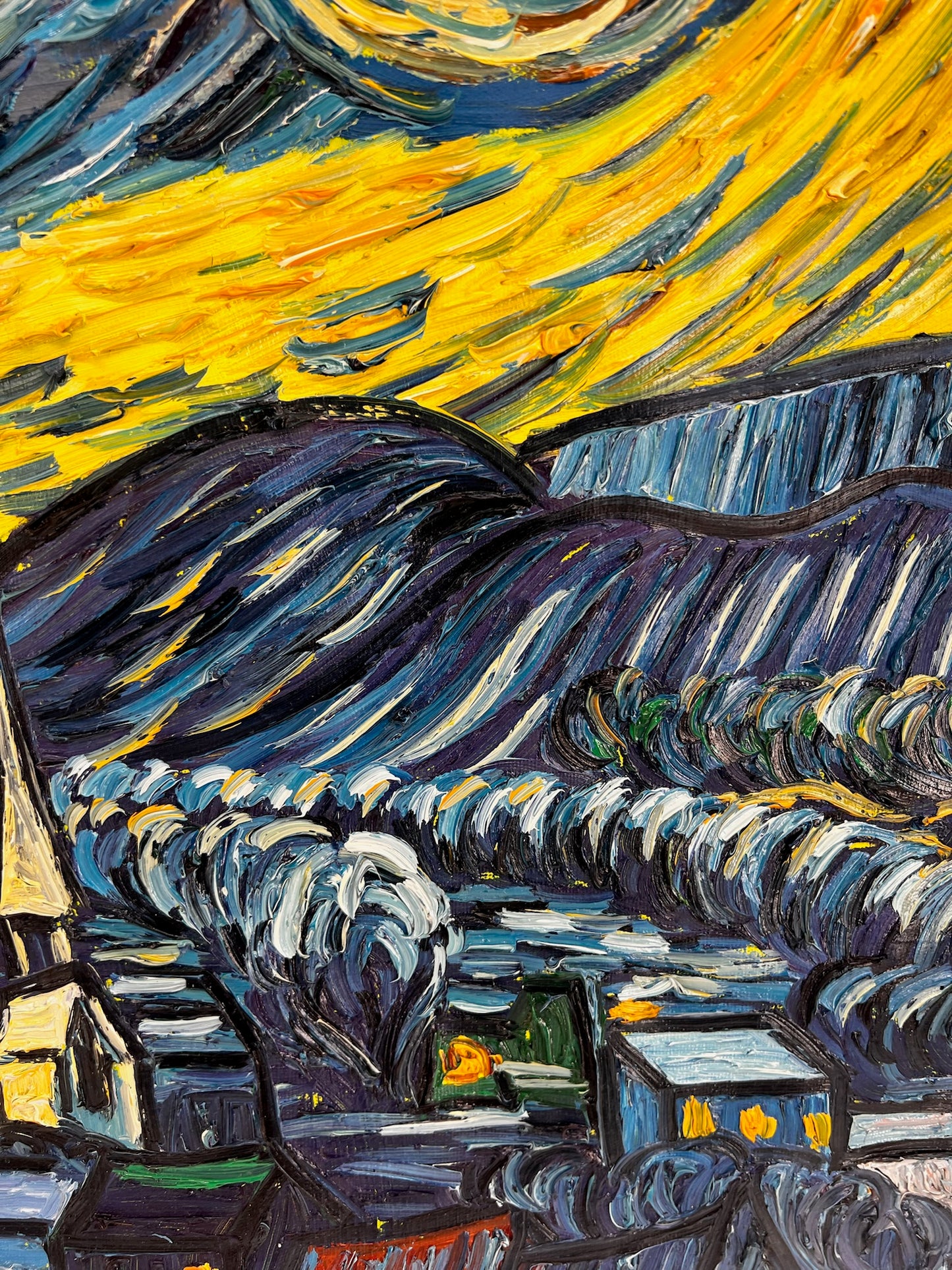 Peinture à l'huile sur toile ‘La Nuit étoilée’ peinte à la main – Van Gogh post-impressionnisme (92 × 73 cm)