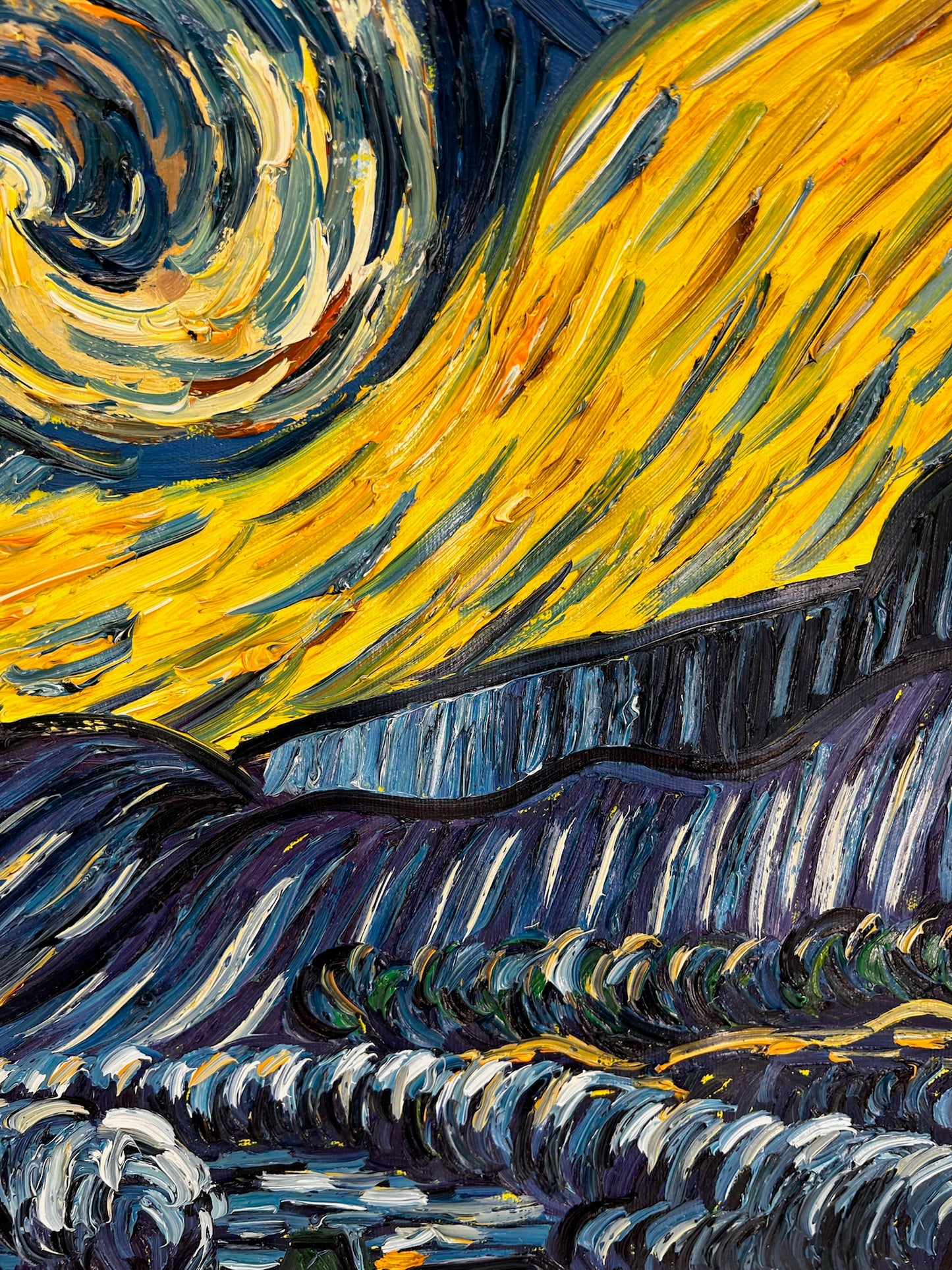 Peinture à l'huile sur toile ‘La Nuit étoilée’ peinte à la main – Van Gogh post-impressionnisme (92 × 73 cm)
