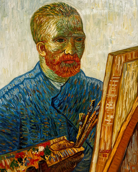 Peinture à l'huile peinte à la main dans le style de Van Gogh : Autoportrait à l'âne (60,5 × 50,5 cm) – Toile roulée