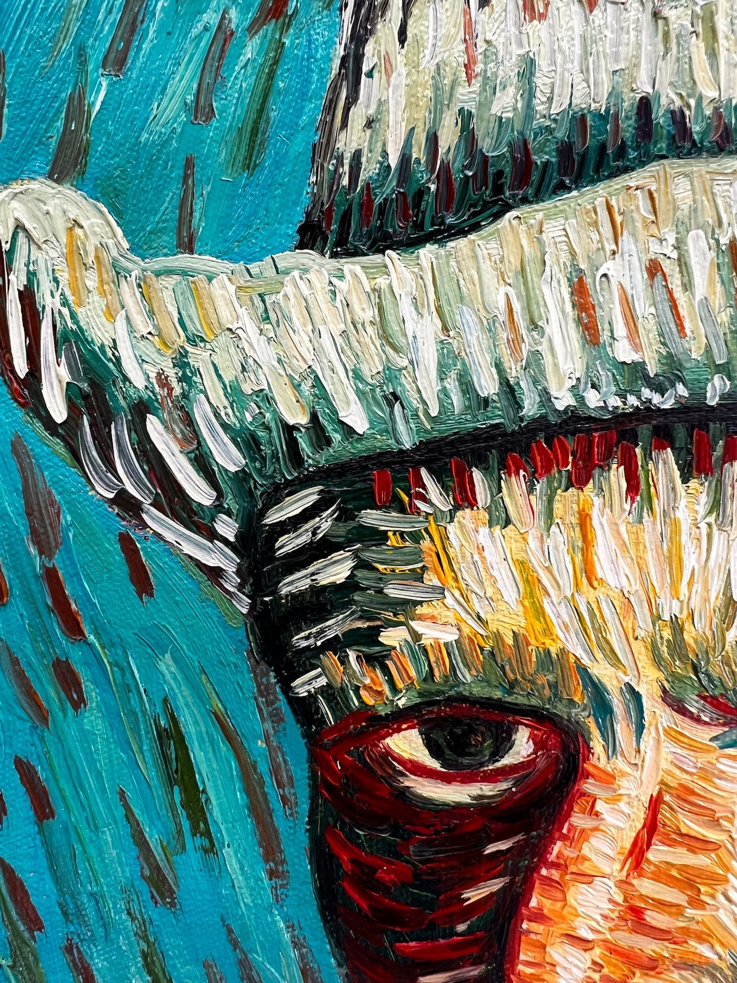 Peinture à l'huile peinte à la main dans le style de Van Gogh : Autoportrait avec chapeau en feutre gris (54 × 65 cm)