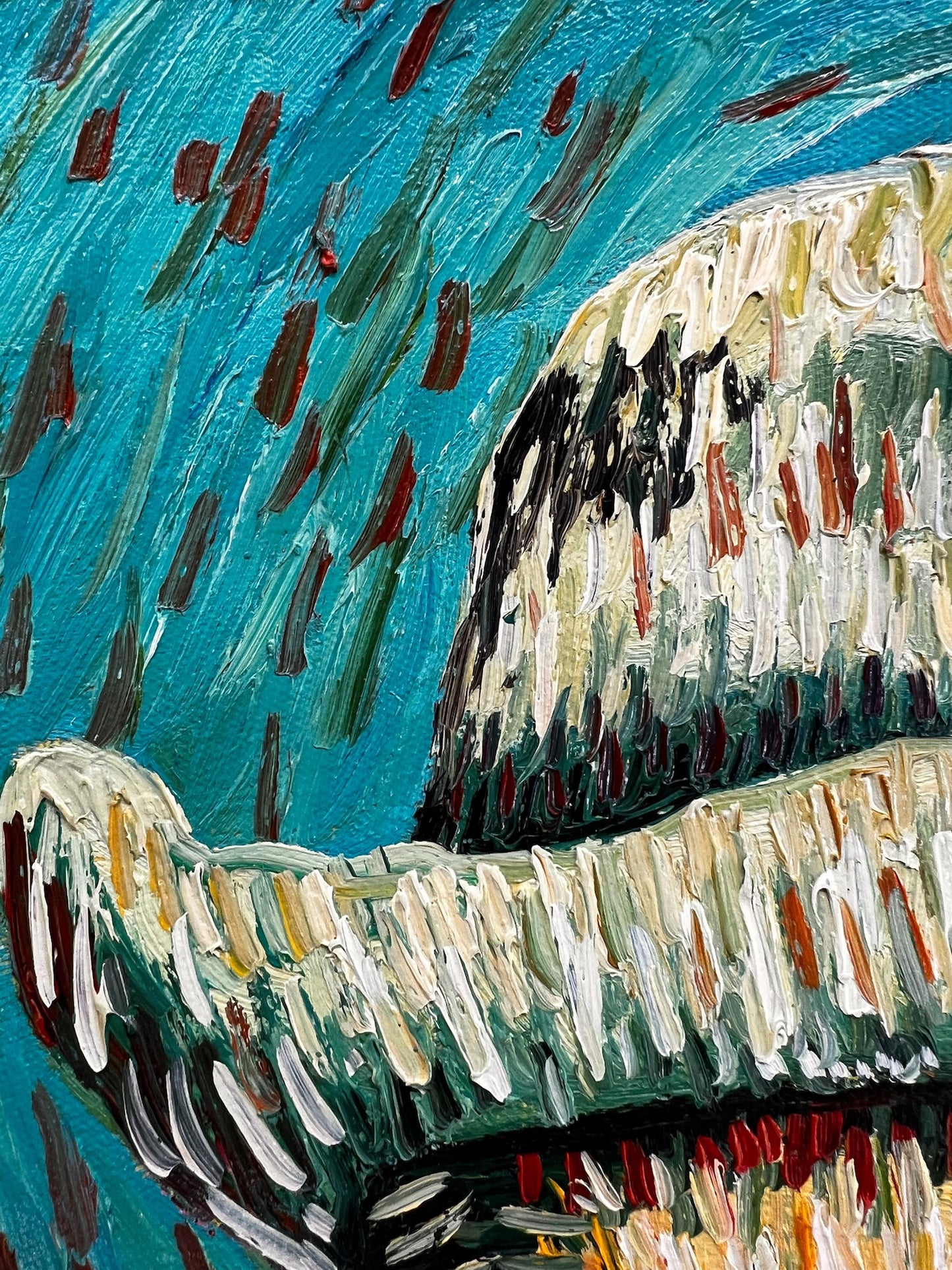 Peinture à l'huile peinte à la main dans le style de Van Gogh : Autoportrait avec chapeau en feutre gris (54 × 65 cm)