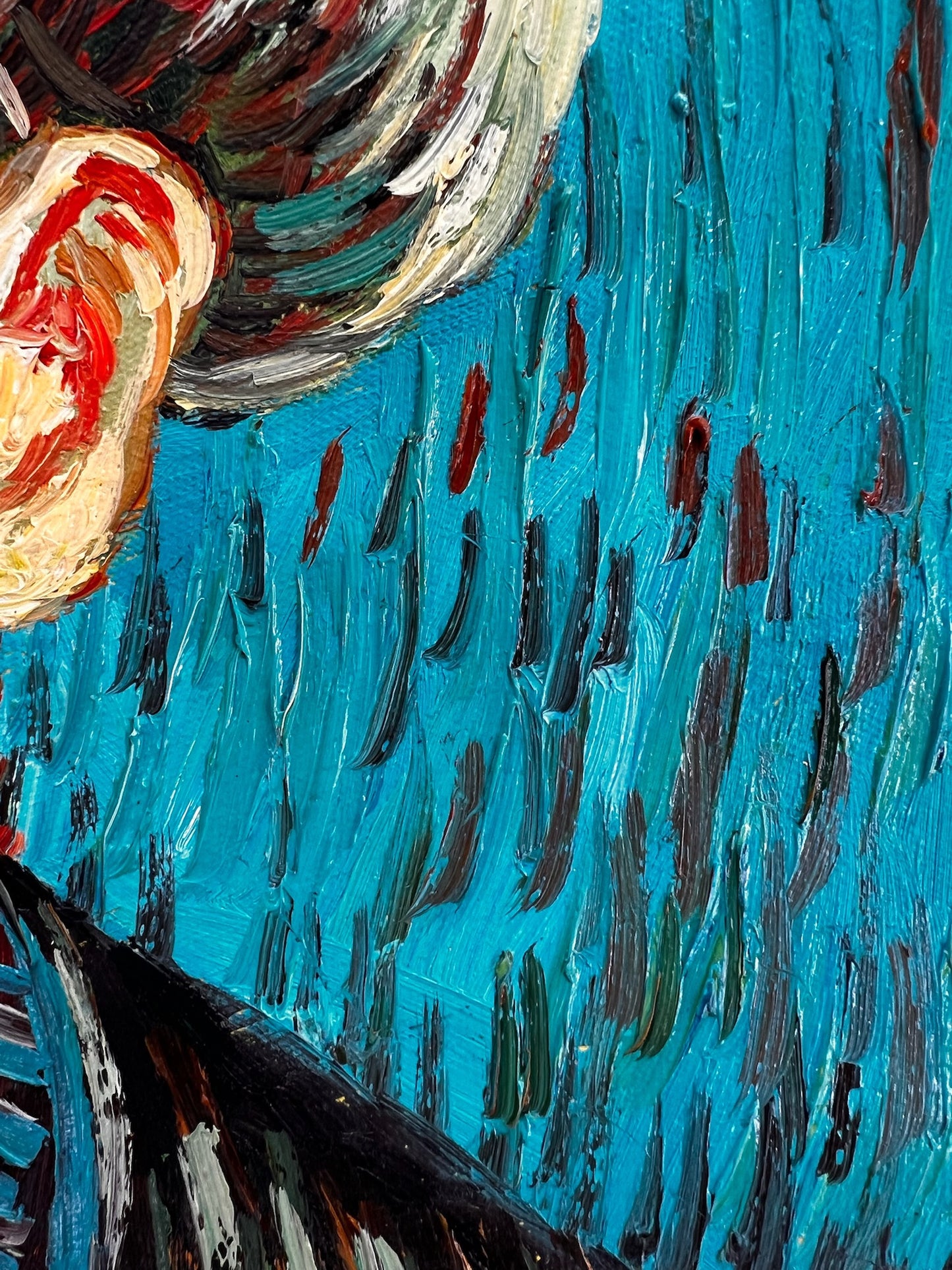 Peinture à l'huile peinte à la main dans le style de Van Gogh : Autoportrait avec chapeau en feutre gris (54 × 65 cm)