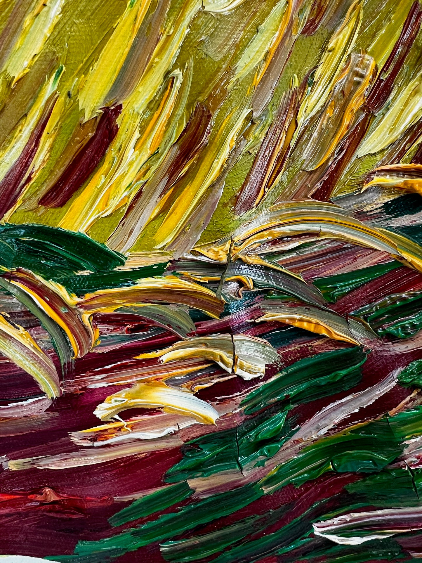 Champ de blé avec corbeaux – Peinture à l'huile expressionniste sur toile (50,5 × 103 cm)