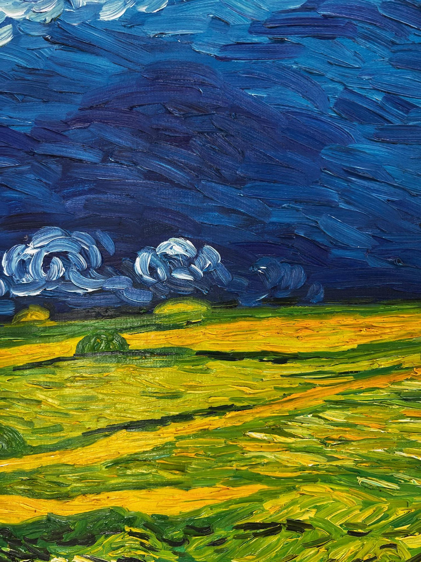 Peinture à la main de Van Gogh Champ de blé sous des cieux menaçants : peinture à l'huile post-impressionniste