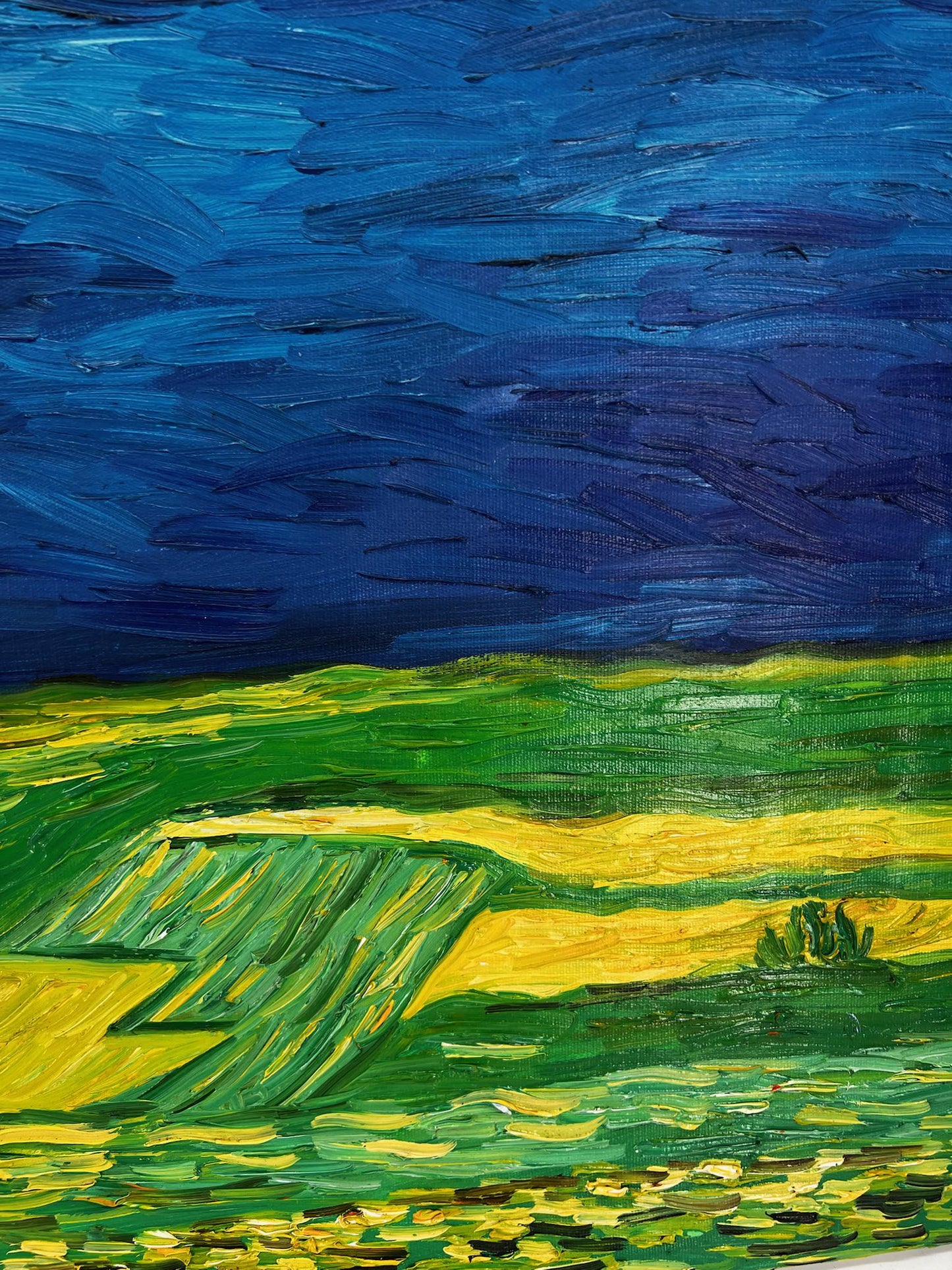 Peinture à la main de Van Gogh Champ de blé sous des cieux menaçants : peinture à l'huile post-impressionniste